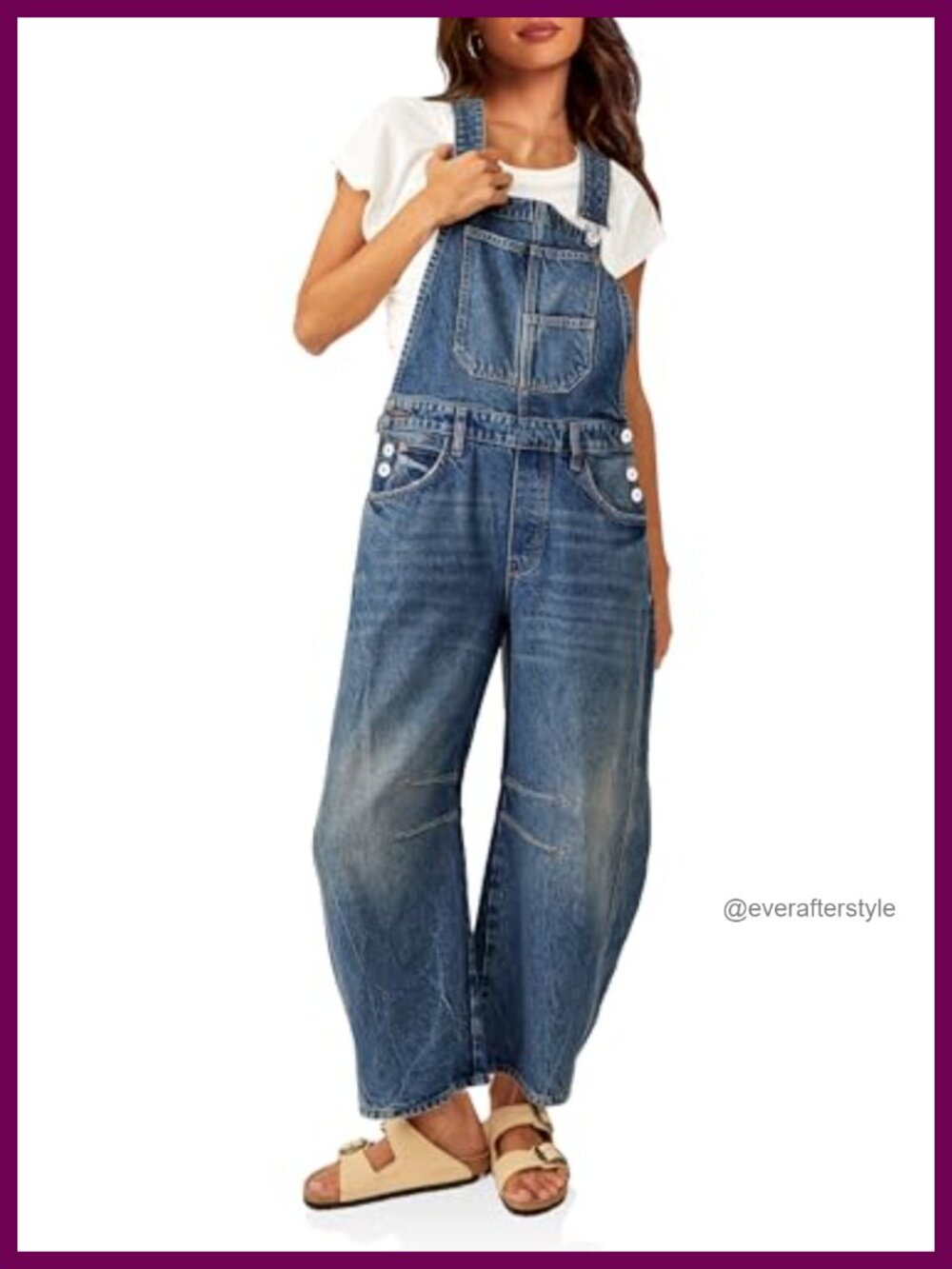 Womens Denim Bib Overalls Barrel Leg Adjustable Strap Loose Fit Jean Jumpsuit